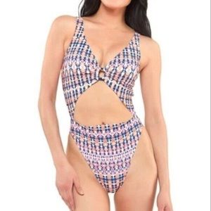 Jessica Simpson One Piece Cutout Swimsuit in Fuchsia Multi Women’s Size Medium